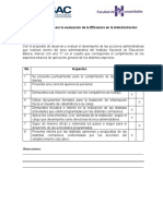 Lista de Cotejo para La Evaluación de La Eficiencia en La Administración