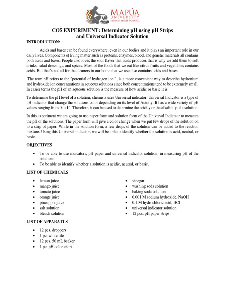 CHEM 02 C05 Determining PH Level Using Universal Indicators | PDF | Ph ...