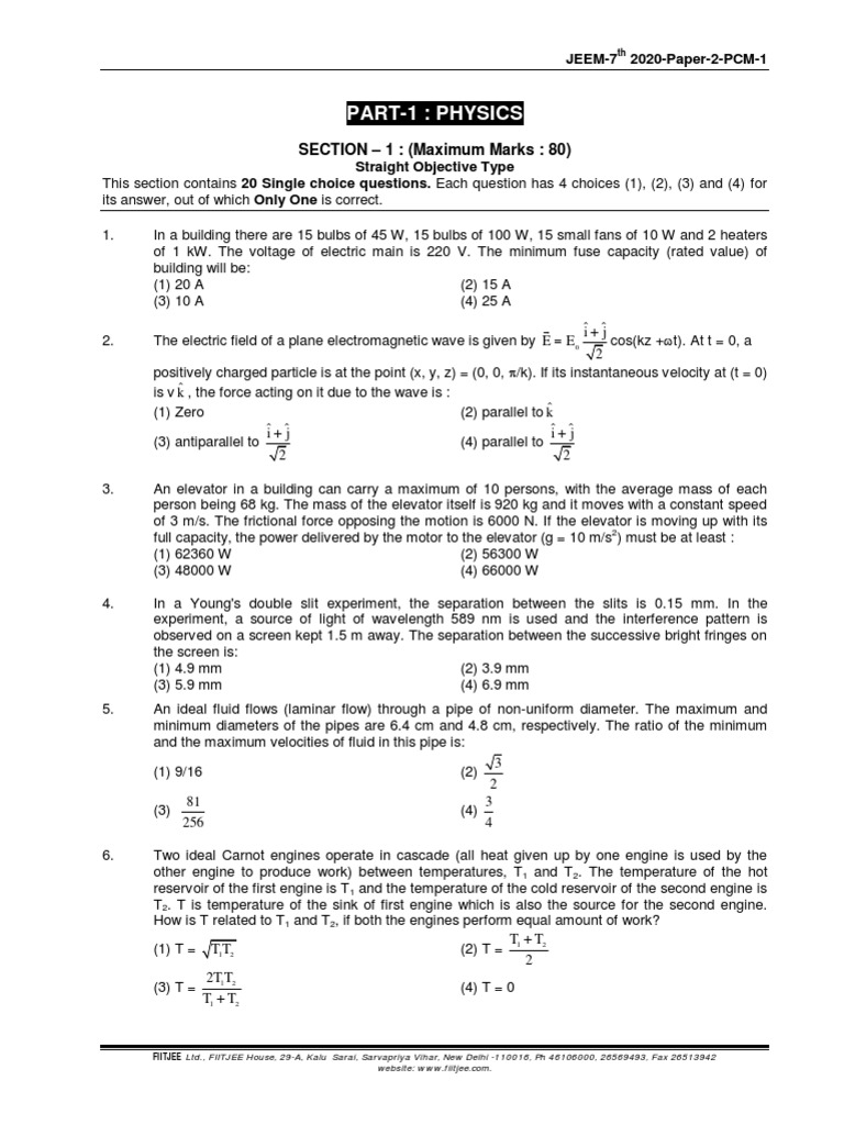 Jeem Sift Ii 7th Jan 2020 Psk 22 02 2020 Pdf Applied And Interdisciplinary Physics Physical Quantities