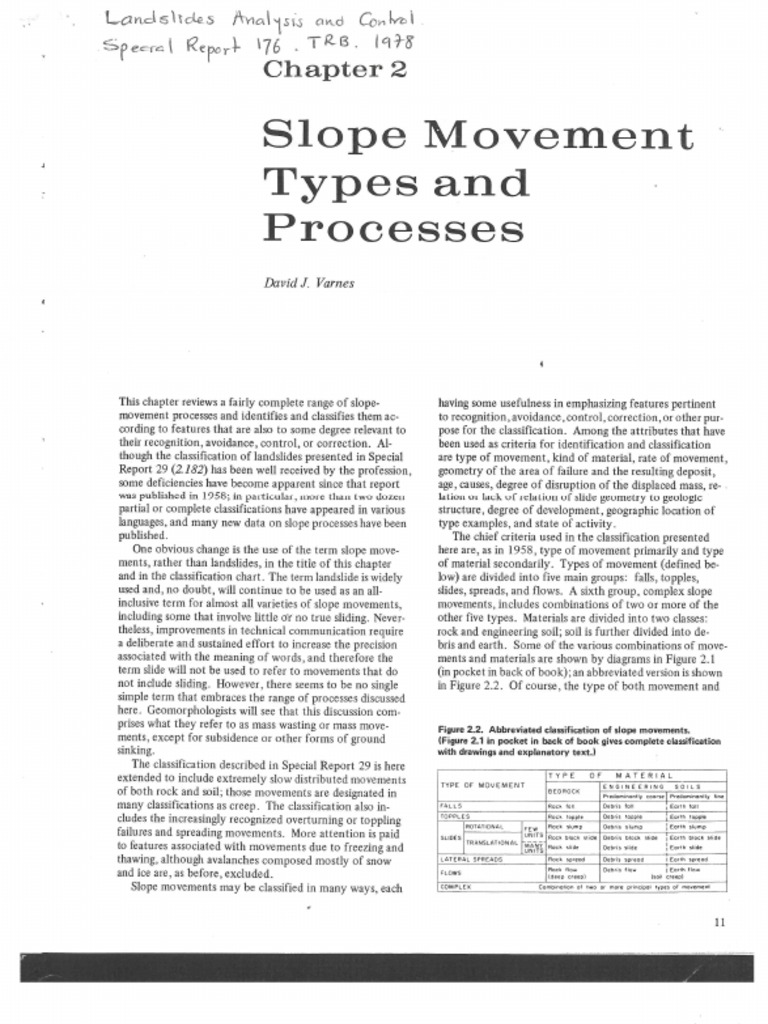 Varnes 1978 Slope Movement Types And Processes Pdf