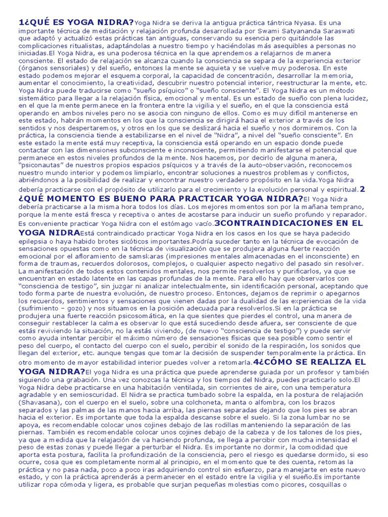 Yoga Nidra ¿QUÉ ES YOGA NIDRA | PDF | Mano | Mente