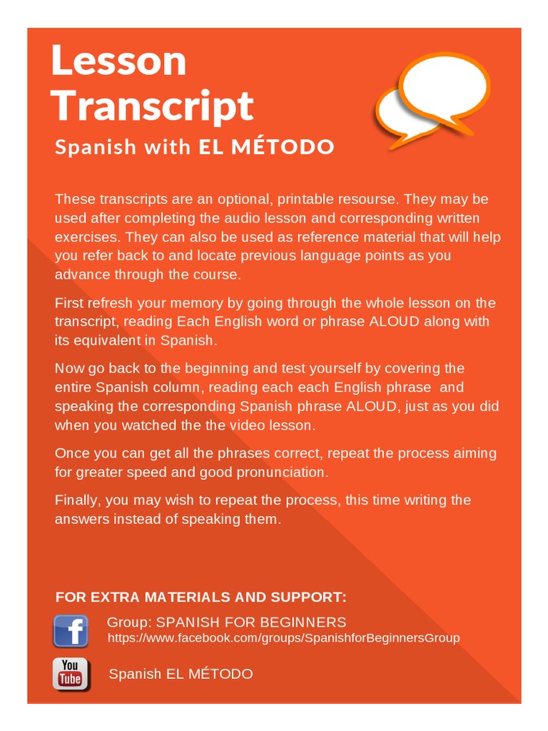 Spanish Lesson Transcripts for Beginners | PDF