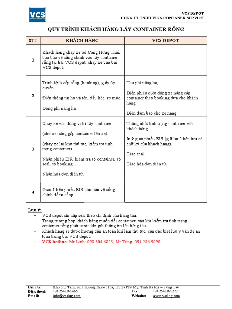 Quy Trinh Lay Cont Rong | PDF