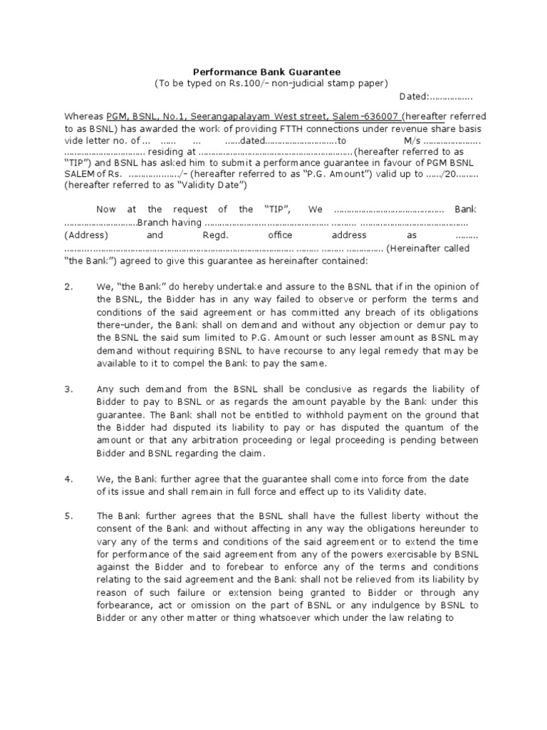 Performance Bank Guarantee | PDF | Guarantee | Virtue