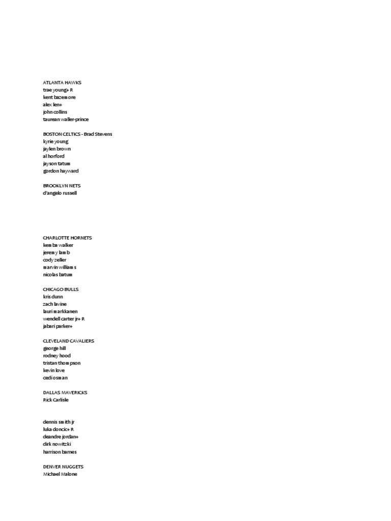 Nba Rosters PDF National Basketball Association Teams