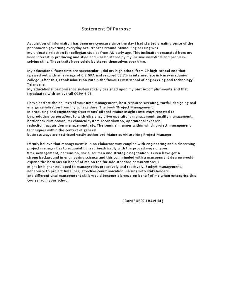 Project Management Statement of Purpose | PDF