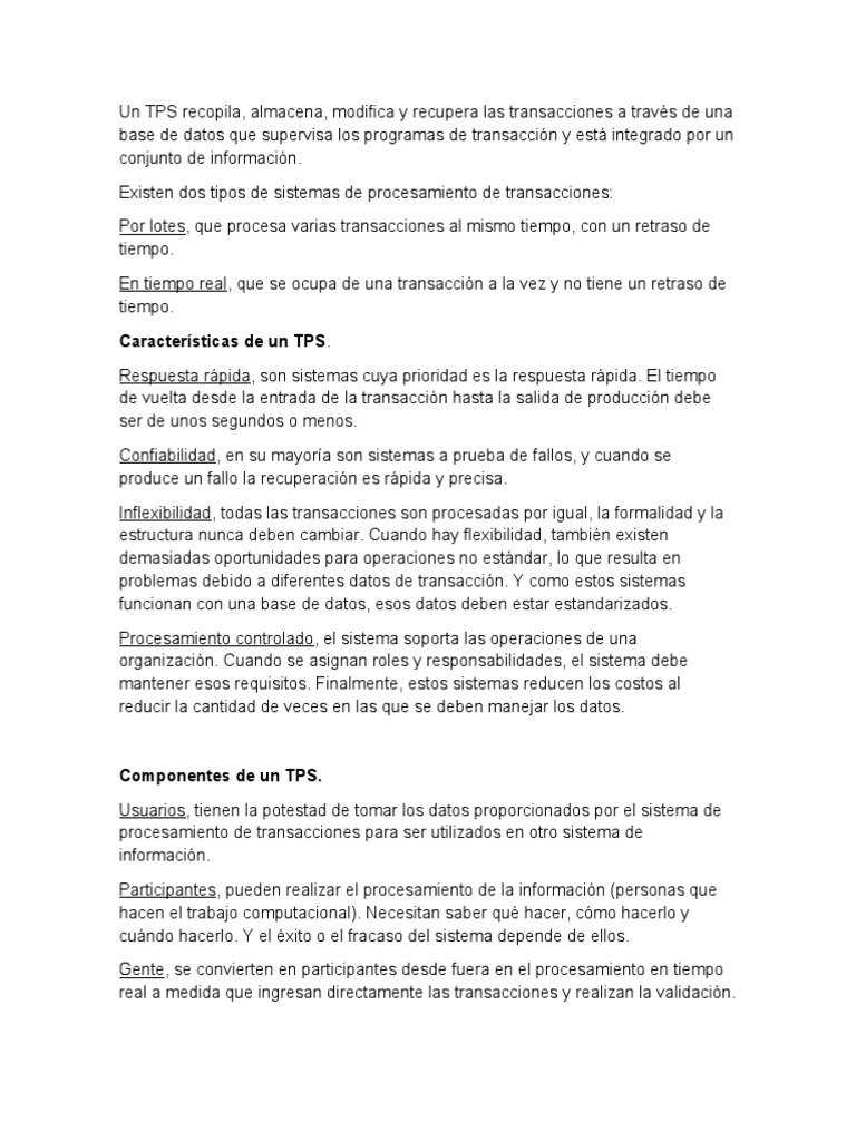 Características de Un TPS | PDF | Bases de datos | Archivo de computadora