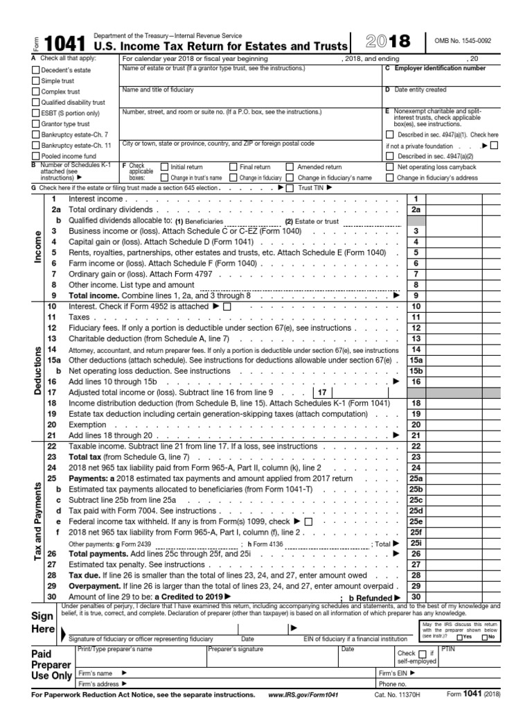U.S. Income Tax Return For Estates and Trusts: For Calendar Year 