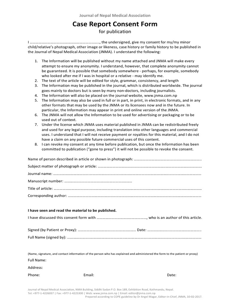 Case Report Consent Form PDF Communication
