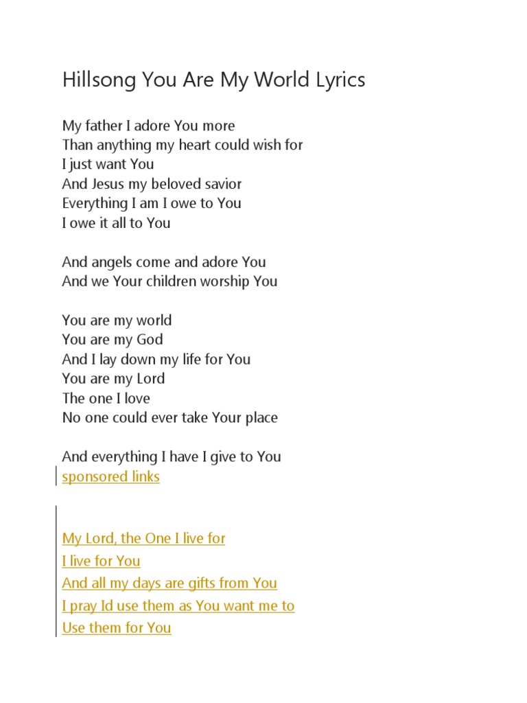 Hillsong You Are My World Lyrics Song Structure Systematic Theology