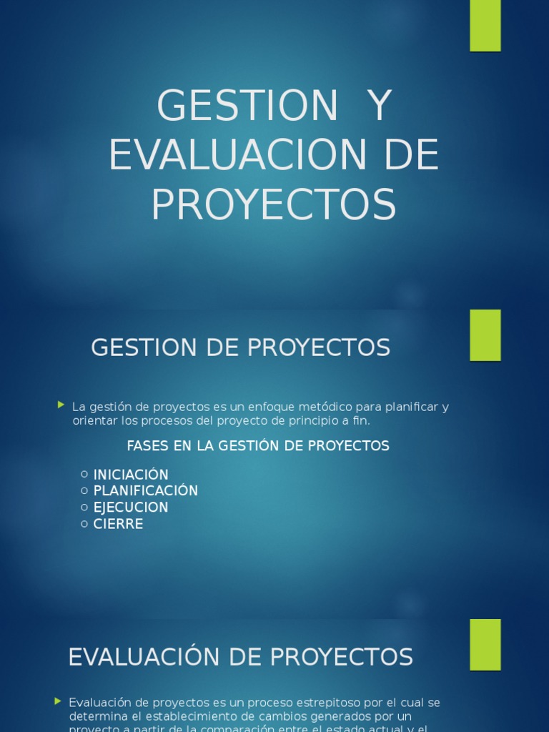Gestion y Evaluacion de Proyectos | PDF | Evaluación | Gestión de proyectos