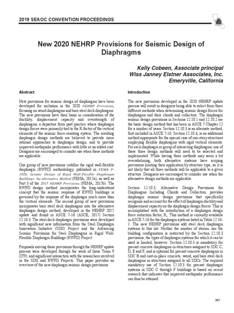 2020 NEHRP Diaphragm Seismic Provisions | PDF | Framing (Construction ...