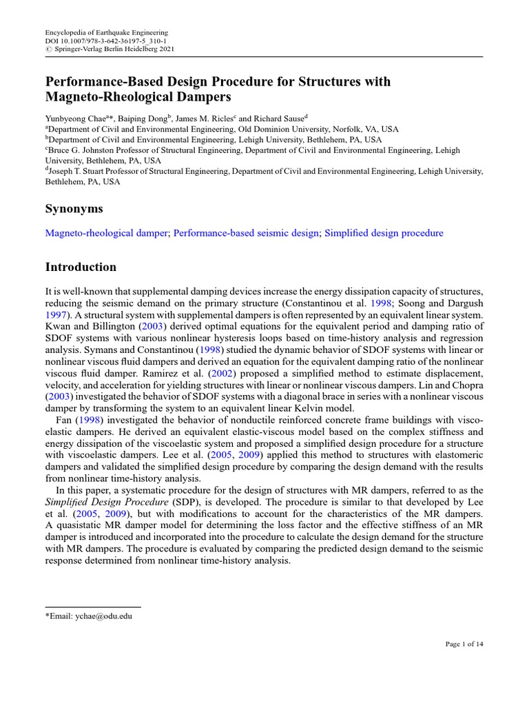 MR Dampers in Performance-Based Design | PDF | Earthquake Engineering ...