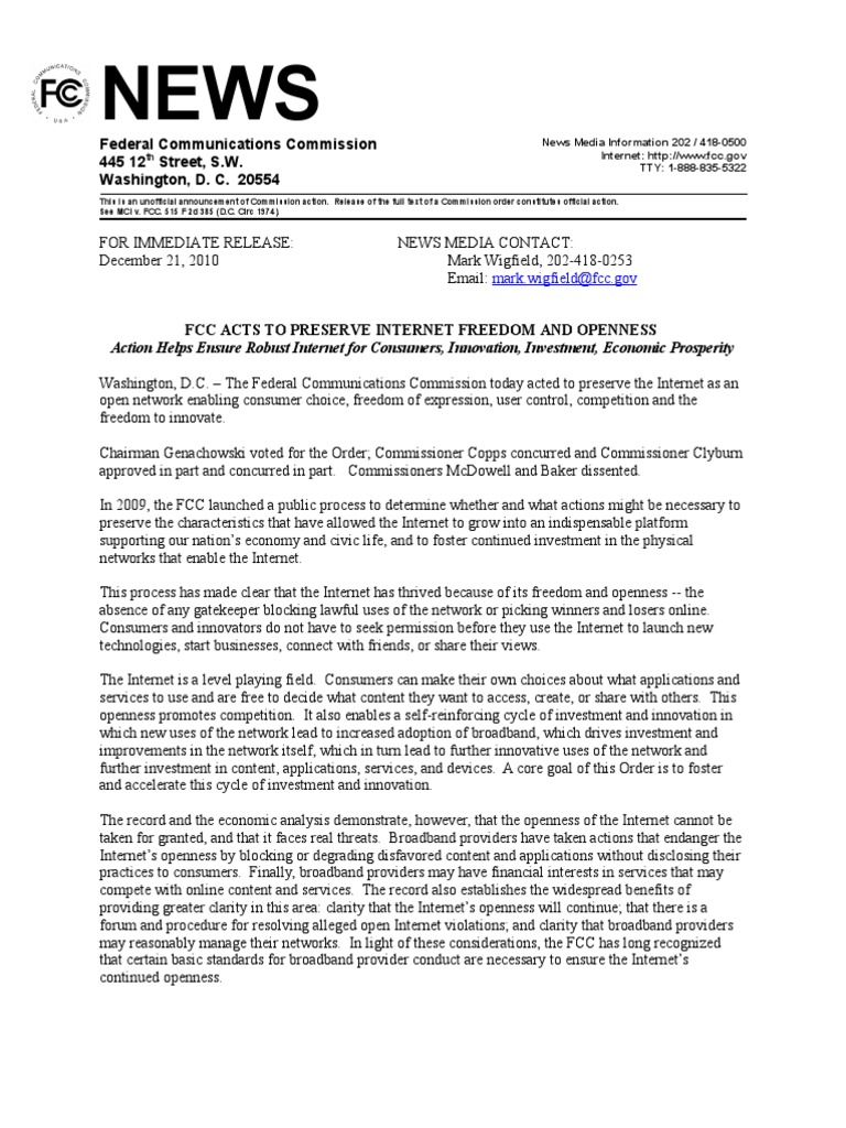 Official Summary of New FCC Net Neutrality Rules PDF