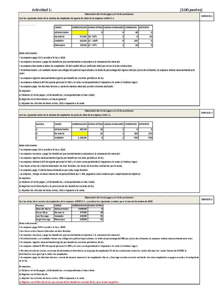 Actividad Rol de Pagos | PDF | Impuesto sobre la renta | Impuestos