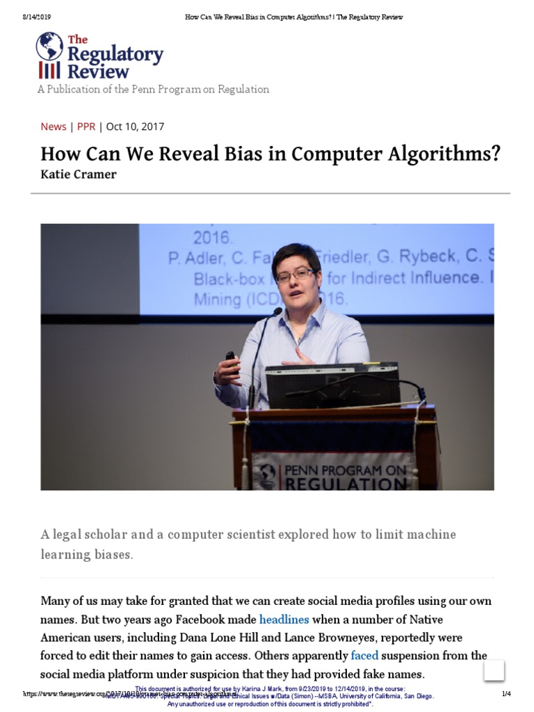 How Can We Reveal Bias in Computer Algorithms? Katie Cramer PDF