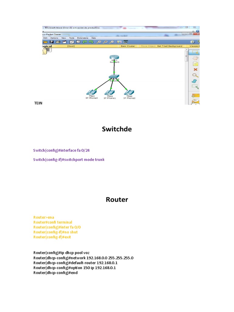 Switchde Switch (Config) Interface Fa 0/24 Switch (ConfigIf) 