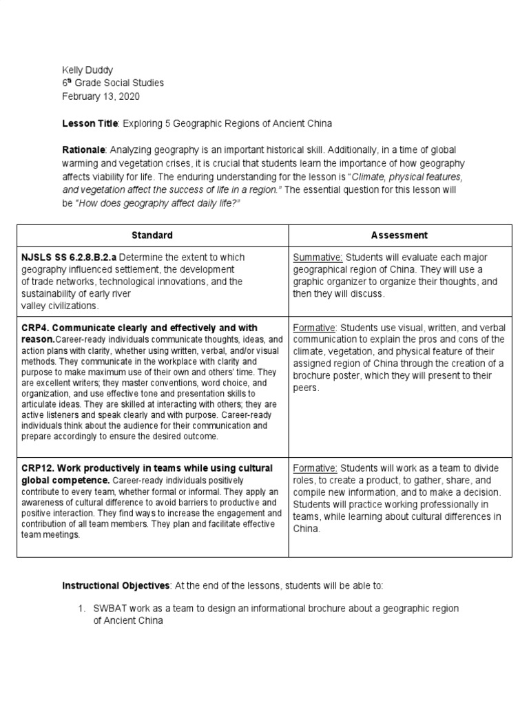 Ancient China Geography LP 2 PDF Individualized Education Program