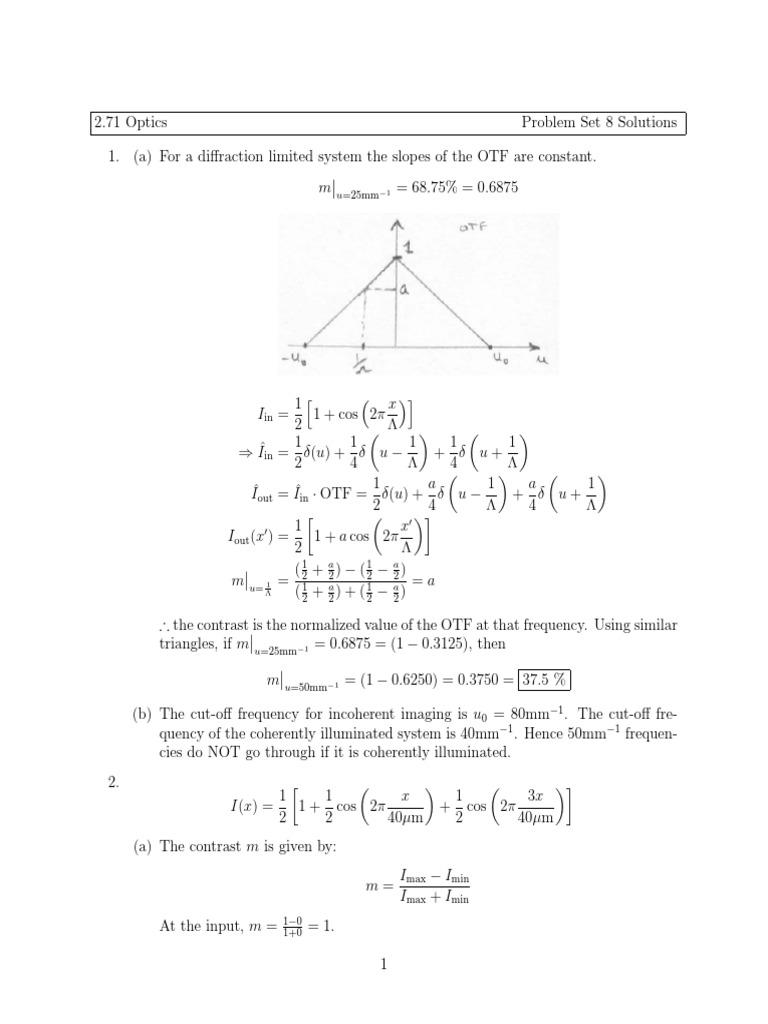 Optics Problem Set 8 Solutions | PDF | Coherence (Physics) | Physics
