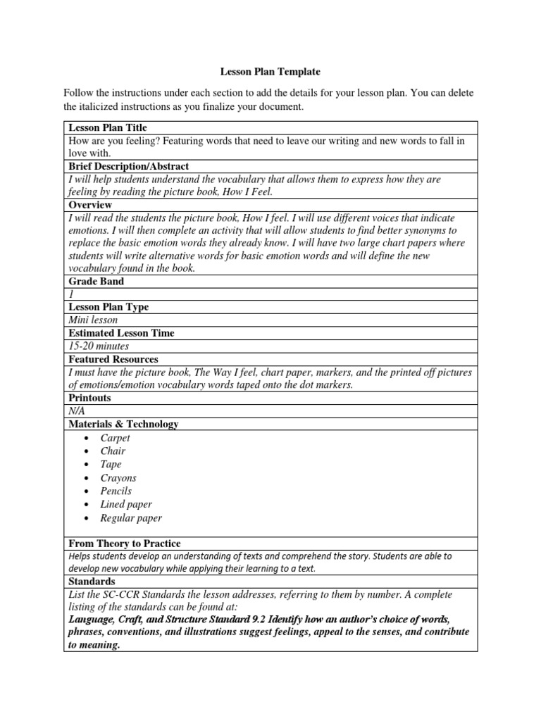 Read Aloud Lesson Plan Template | PDF | Vocabulary | Lesson Plan