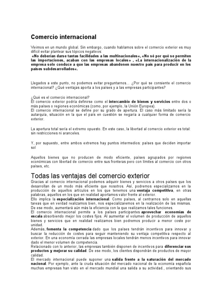 Ventajas del Comercio Internacional | PDF | El comercio internacional ...