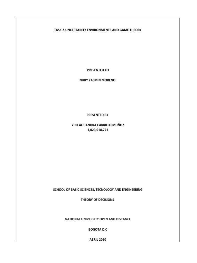 Game Theory in Uncertainty Environments | PDF | Systems Analysis ...