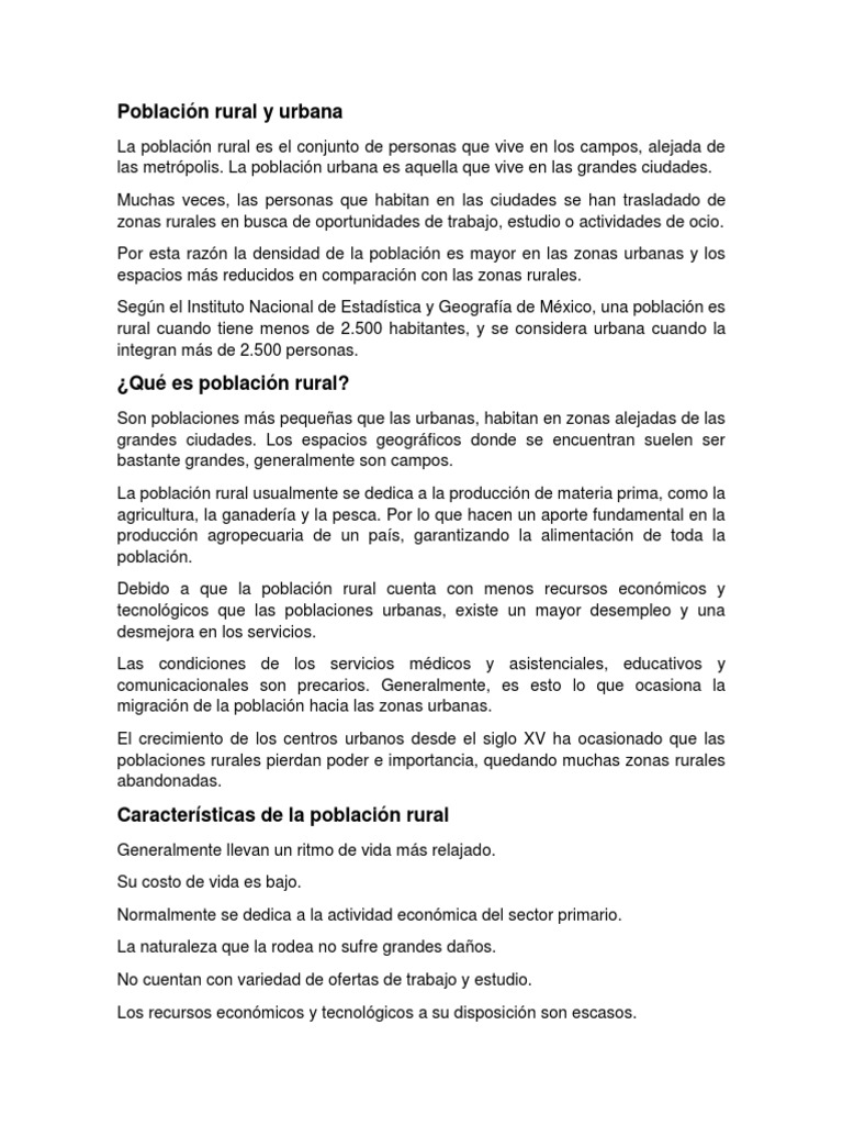 Población Rural y Urbana | PDF | Área rural | Población mundial