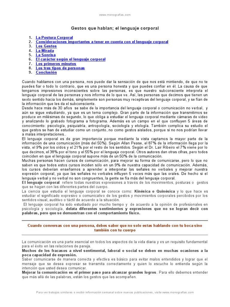Lenguaje Corporal: Claves y Significados | PDF | Comunicación ...