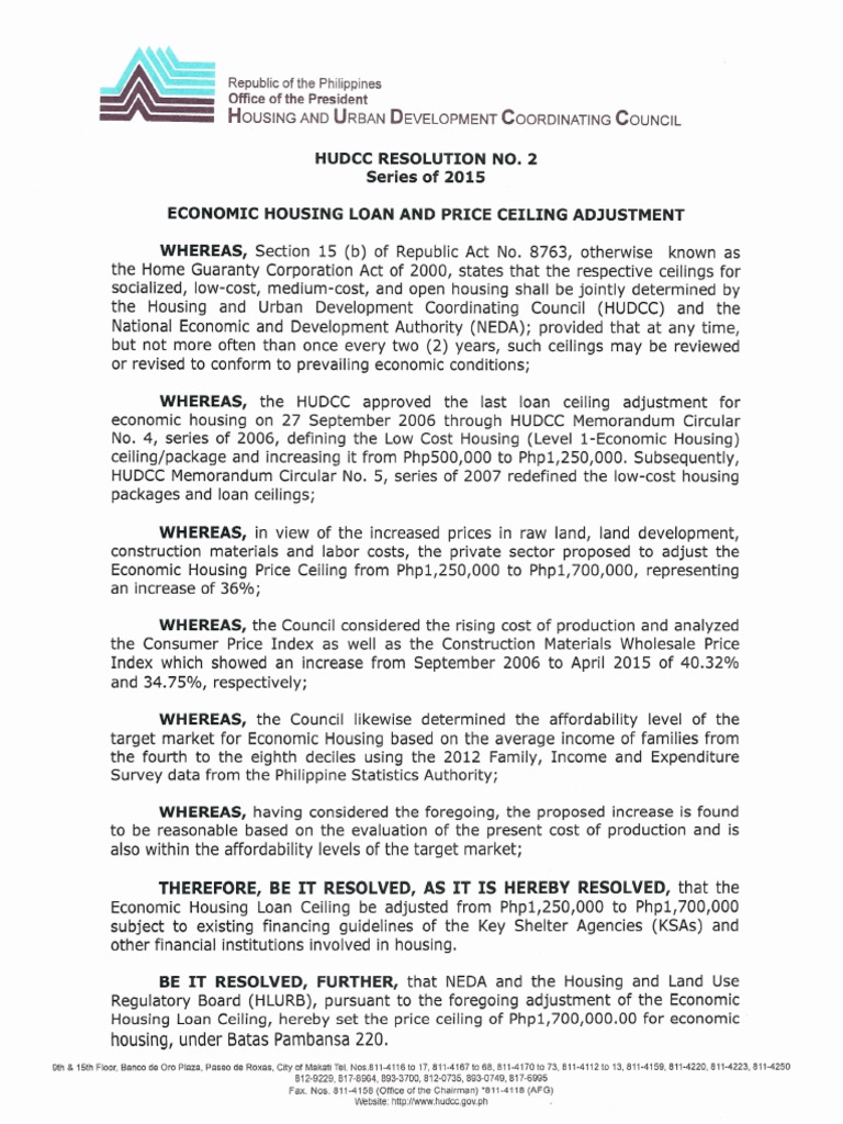 HUDCC Resolution No. 2 Series of 2015 PDF | PDF | Affordable Housing ...