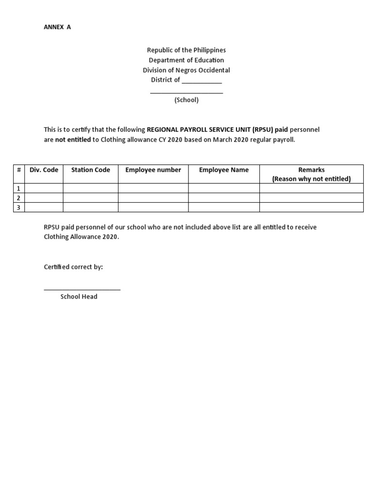 Annex A: # Div Code Station Code Employee Number Employee Name Remarks
