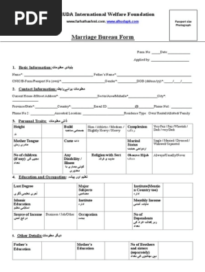 Marriage Bureau Form Al Huda International Welfare Foundation