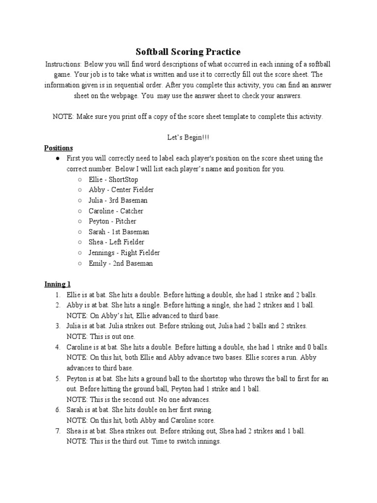 Softball Practice Example PDF Softball Positions (Team Sports)