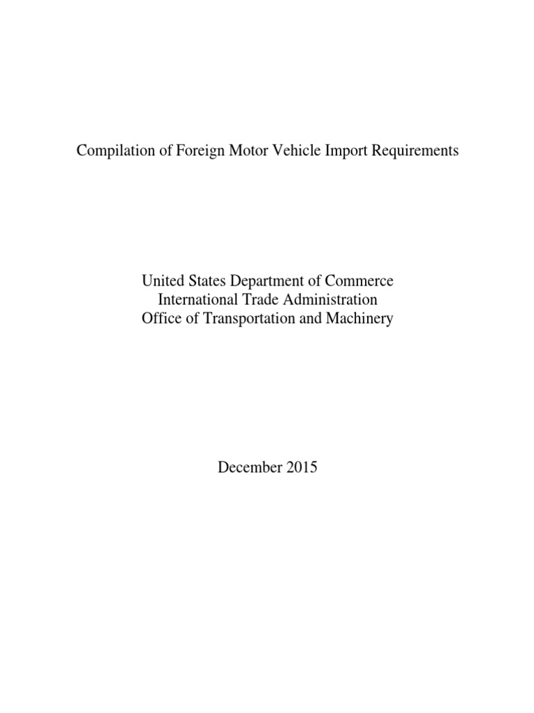 Global Vehicle Import Requirements Guide | PDF | Emission Standard | Tariff