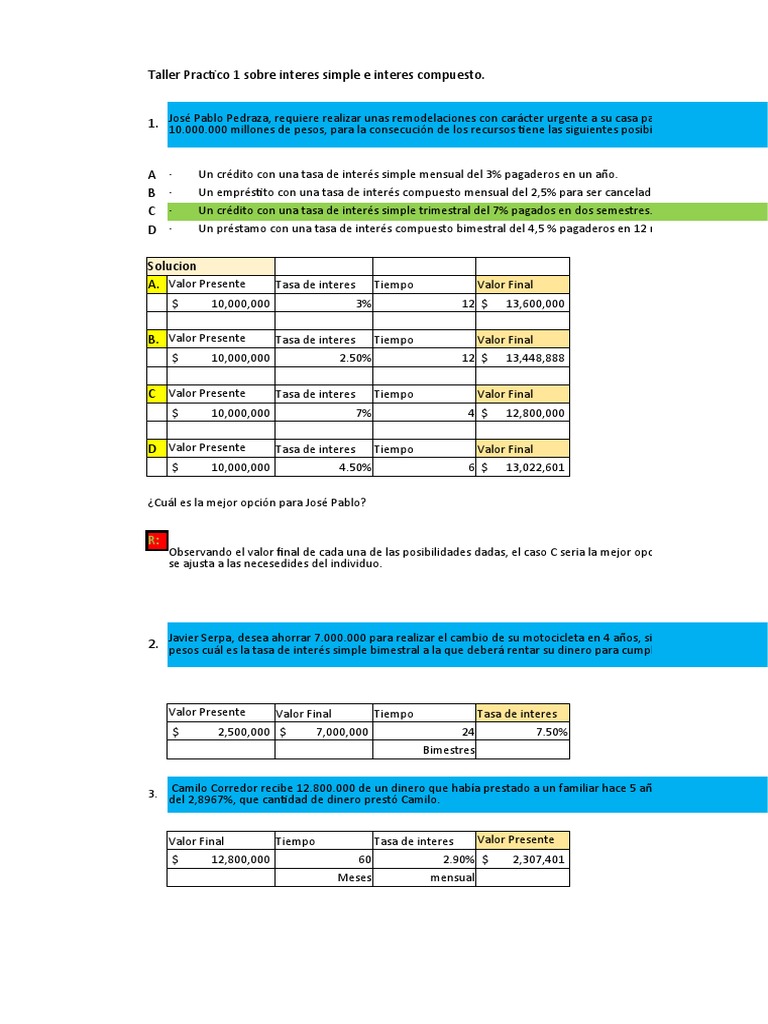 Taller sobre Interés Simple y Compuesto | PDF | Interés | Tasas de interés