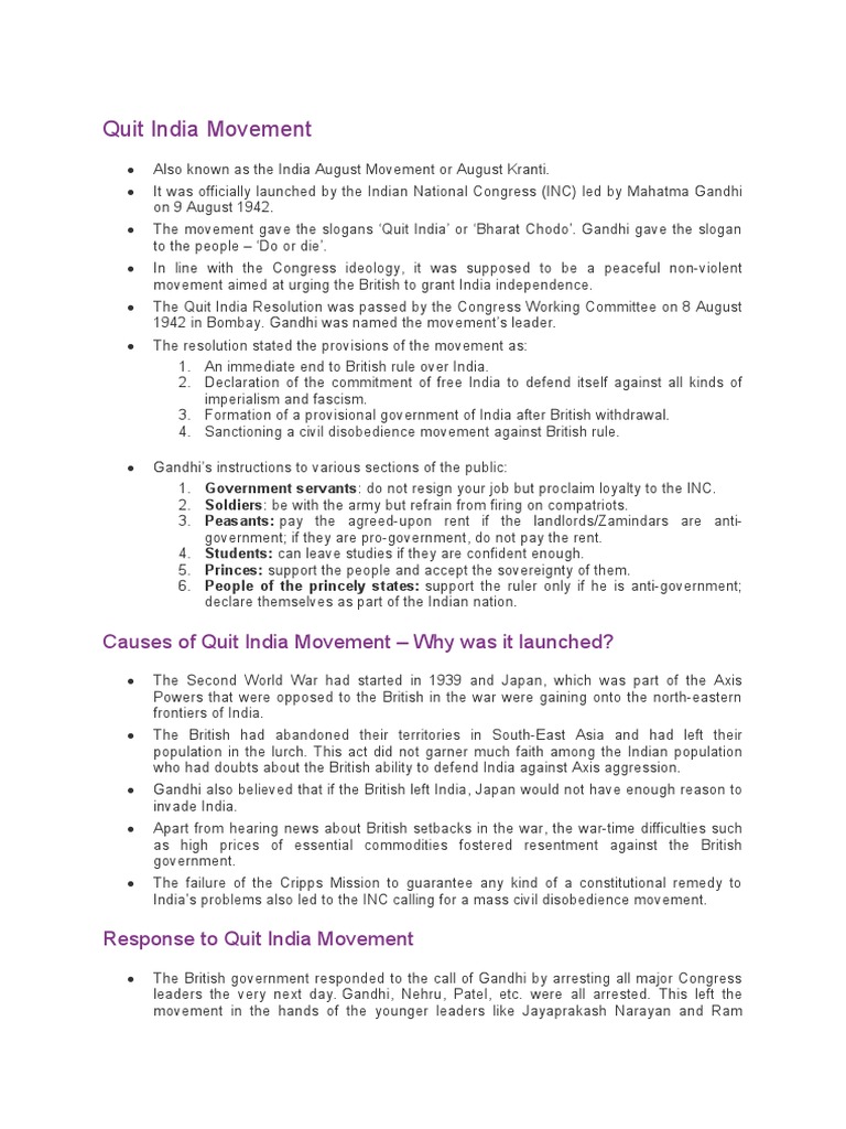 Causes of Quit India Movement - Why Was It Launched? | PDF | British ...