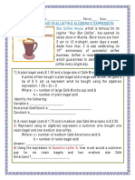 Identifying and Evaluating Algebraic Expression: Worksheet