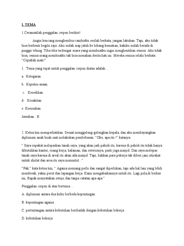 Kumpulan Soal Bab Cerpen Untuk Sma