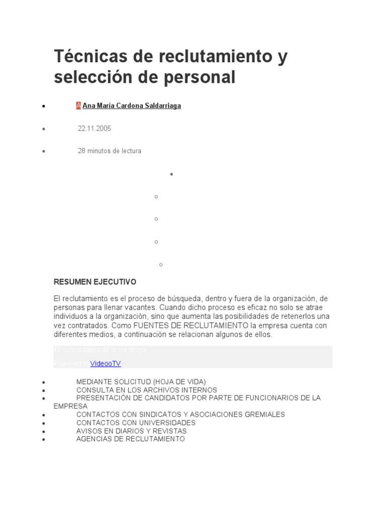 Técnicas de Reclutamiento y Selección | PDF | Reclutamiento | Gestión ...