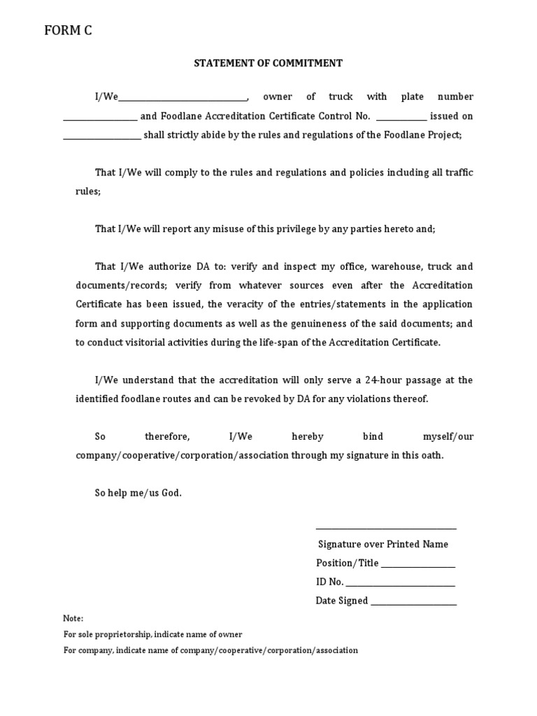 Form C: Statement of Commitment | PDF