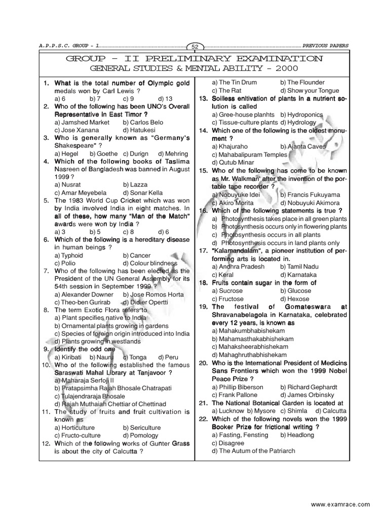 APPSC Group 2 Prelims Solved Paper 2000 PDF Nature