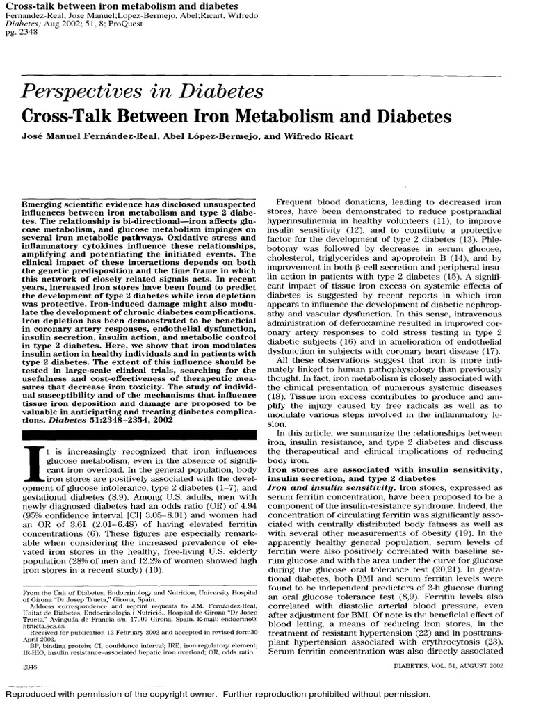 Cross-Talk Between Iron Metabolism and Diabetes PDF | PDF | Social Science