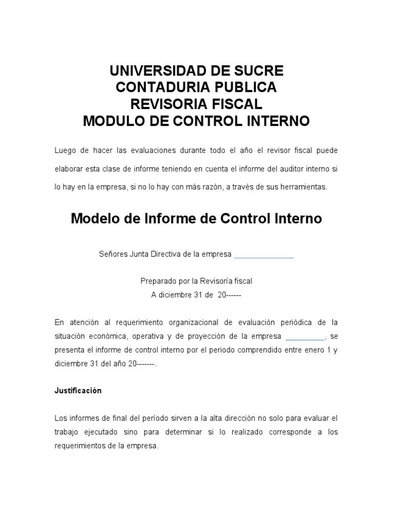 Informe de Control Interno Anual | PDF | Contabilidad | Auditoría