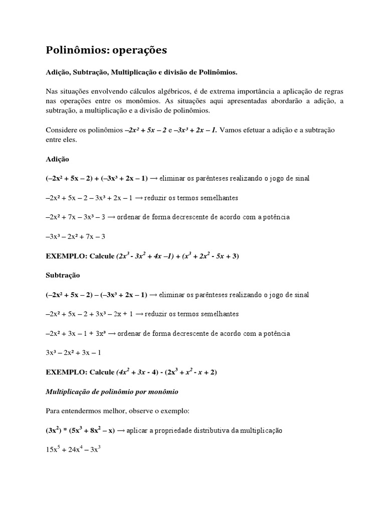 Operações e Fatoração de Polinômios | PDF | Divisão (Matemática ...