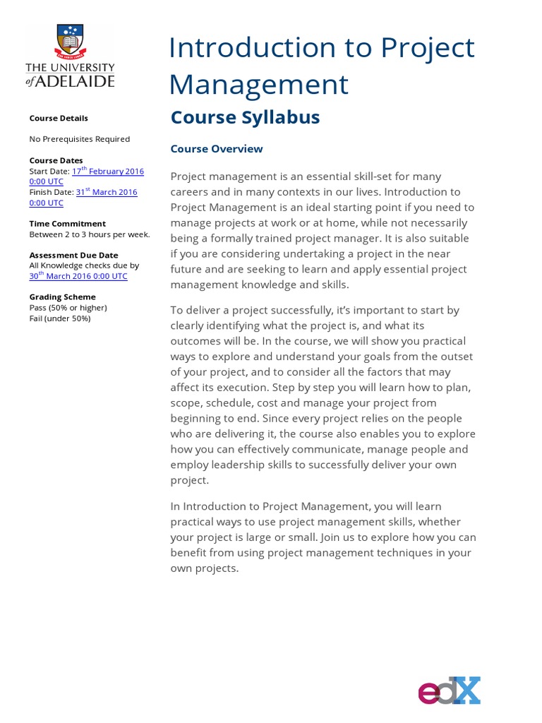 Introduction To Project Management: Course Syllabus | PDF | Project ...