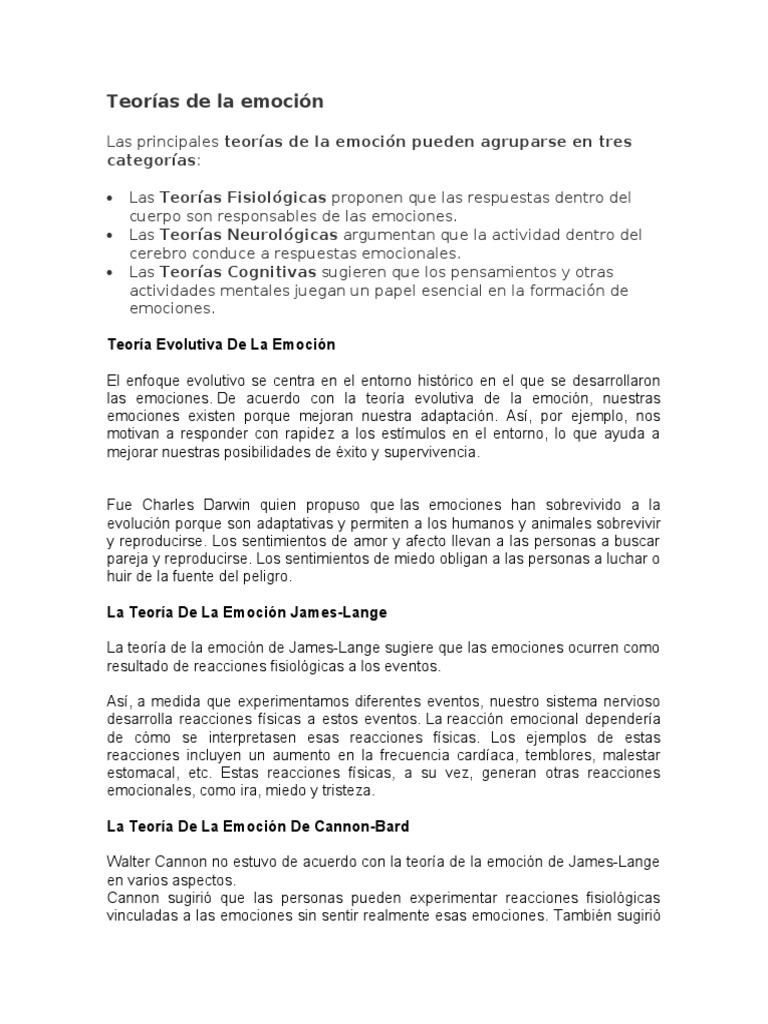 Teorías de La Emoción | PDF | Las emociones | Evolución