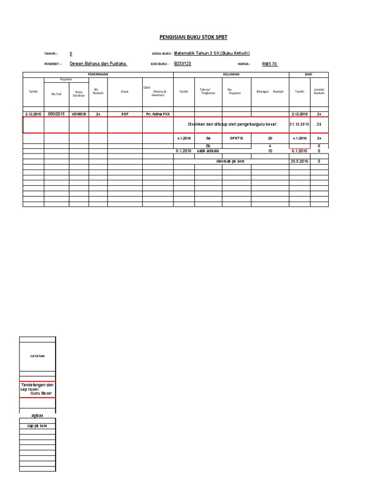 Borang Rumusan Buku Stok