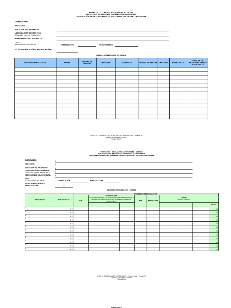Formato Excel para Proyectos Sostenibles | PDF | Microsoft Excel ...