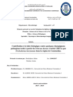 Contribution à la lutte biologique contre quelques champignons pathogènes isolés à partir du Triticum durum (variété CIRTA) par Trichoderma harzianum dans la région de Constantine.