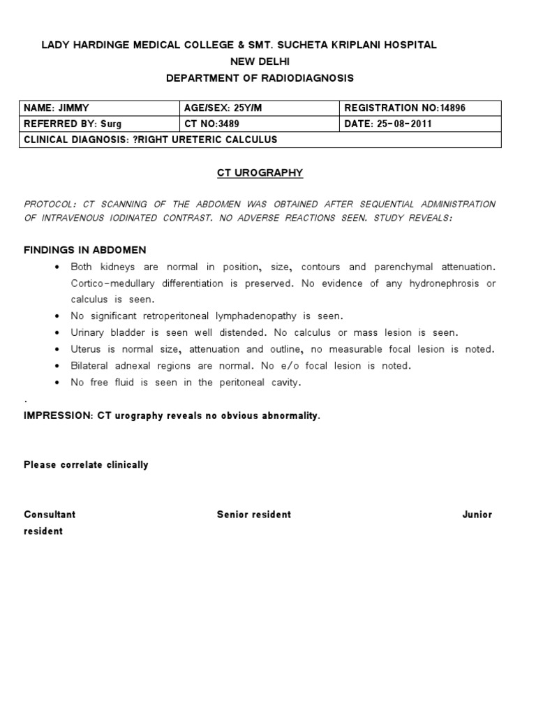 CT Urography Report: No Abnormalities | PDF