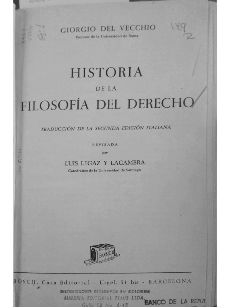 Historia de La Filosofía Del Derecho - Giorgio Del Vecchio PDF | PDF